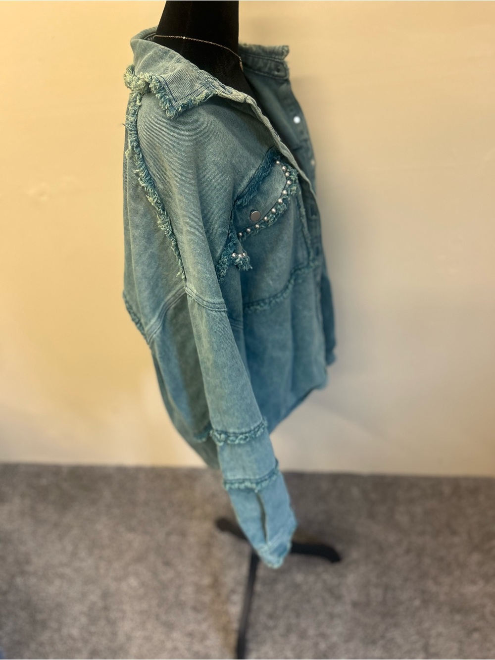 POL Denim Shacket in Teal Blue-Size M - Picture 7 of 7